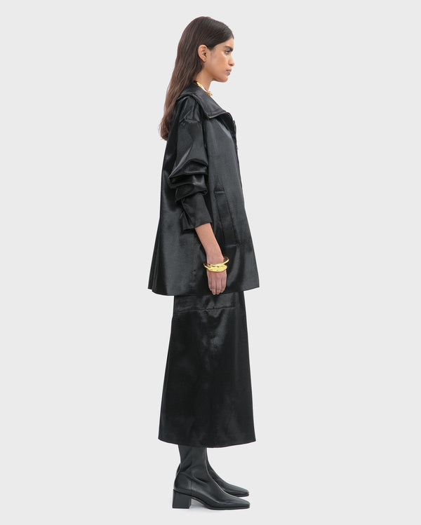 RIPPLED SATIN ZIP UP HOODED JACKET
