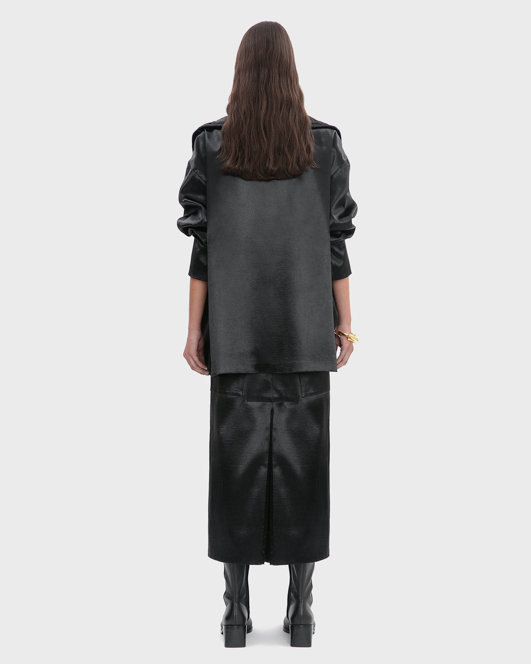 RIPPLED SATIN ZIP UP HOODED JACKET