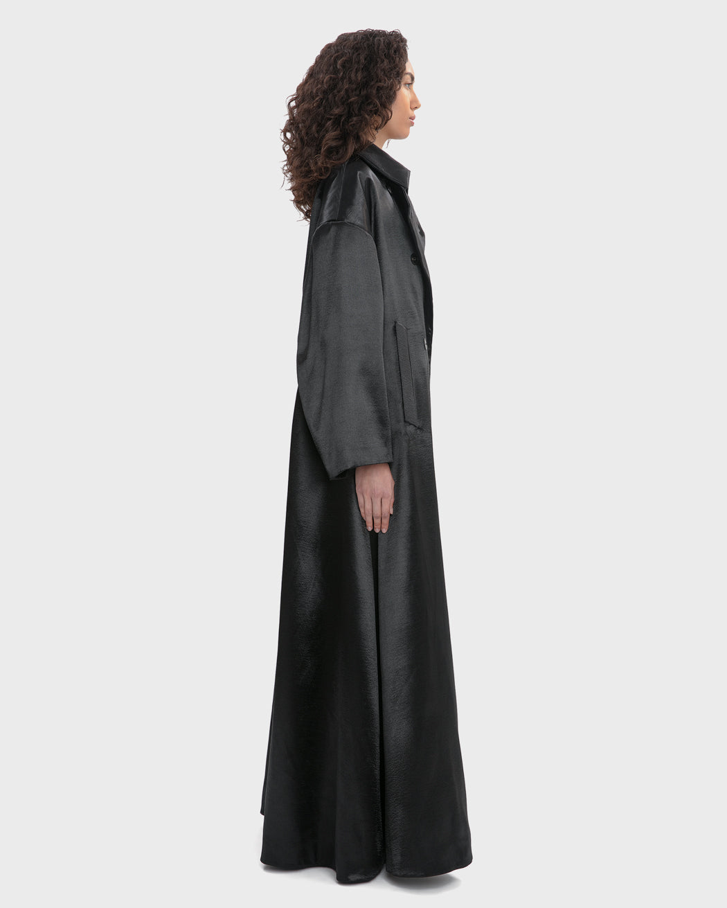 RIPPLED SATIN MAXI TRENCH COAT