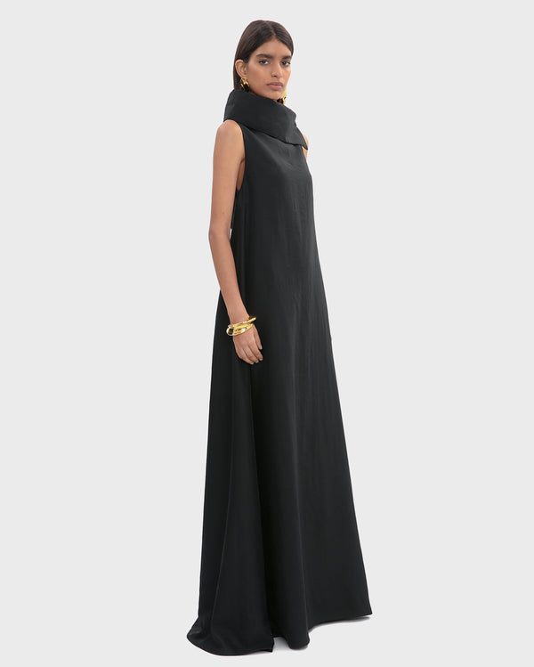TECH WOOL FUNNEL NECK DRESS