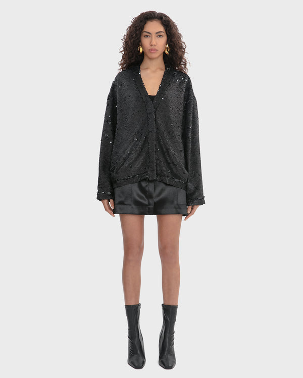 SEQUINED OVERSIZED BUTTON UP CARDIGAN