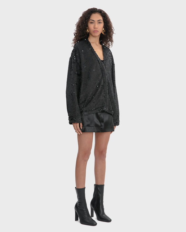 SEQUINED OVERSIZED BUTTON UP CARDIGAN