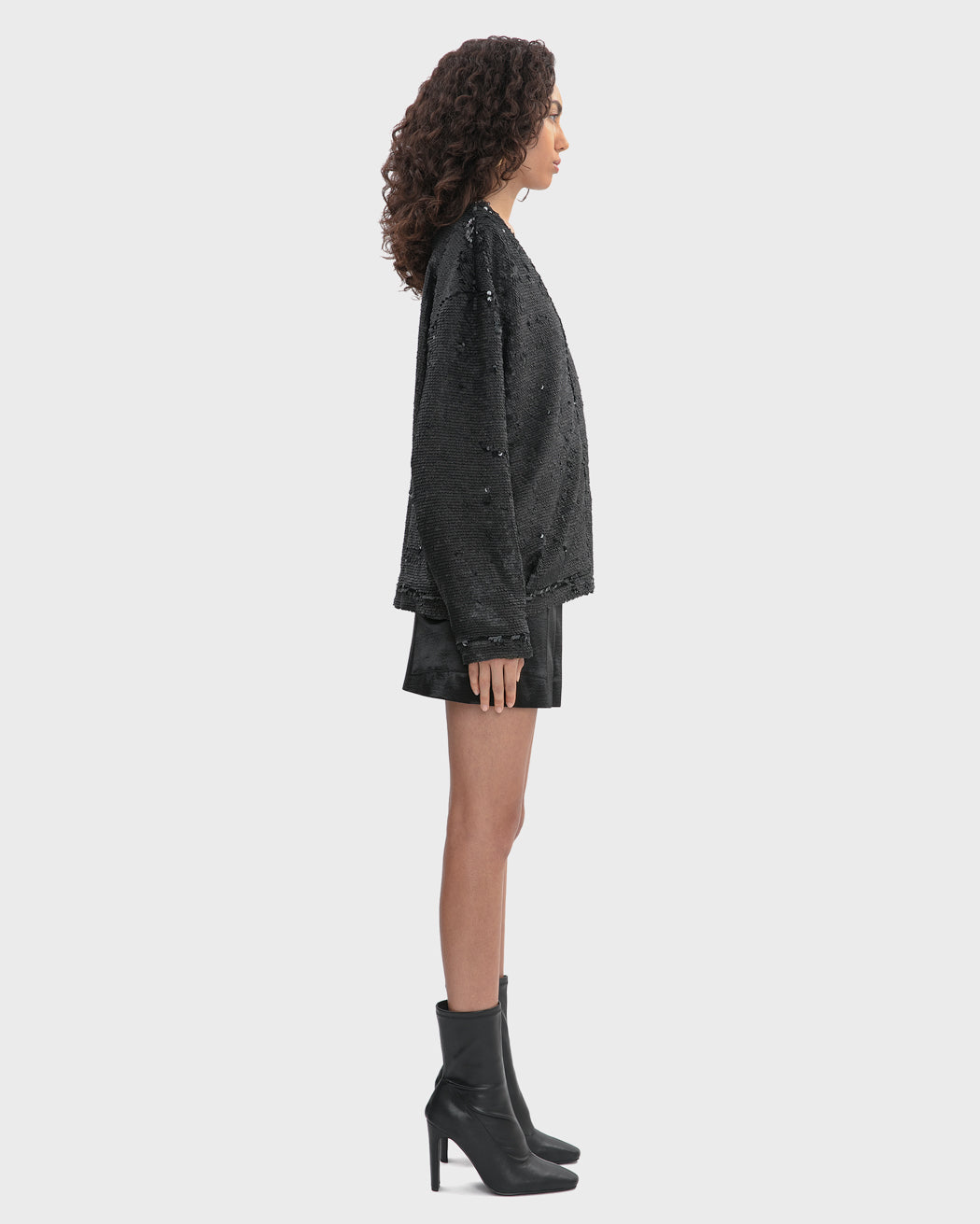 SEQUINED OVERSIZED BUTTON UP CARDIGAN