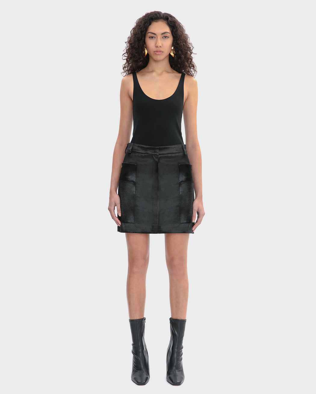 RIPPLED SATIN MINI CARGO SKIRT