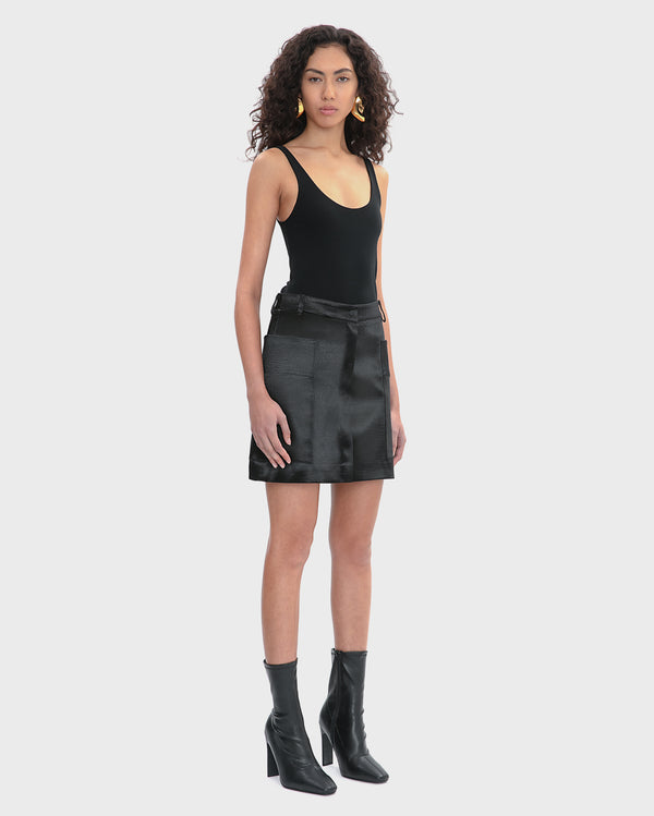 RIPPLED SATIN MINI CARGO SKIRT