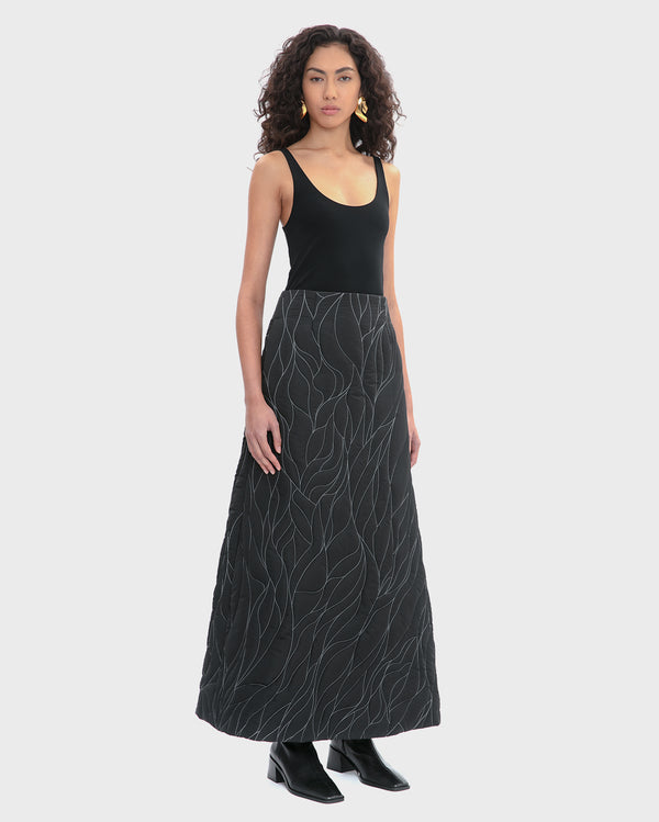 QUILTED TECHNICAL ECO-DOWN MAXI SKIRT