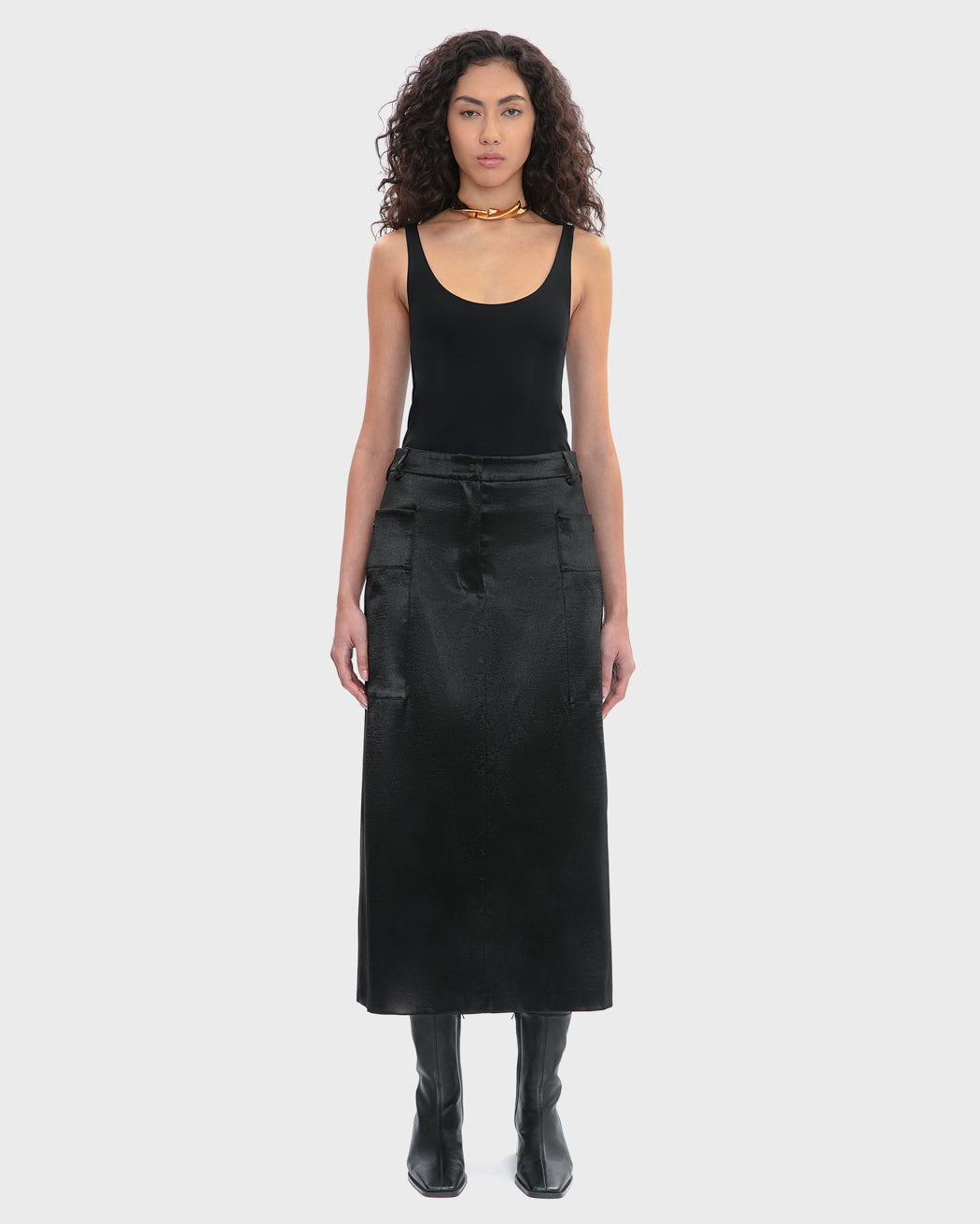 RIPPLED SATIN MIDI CARGO SKIRT