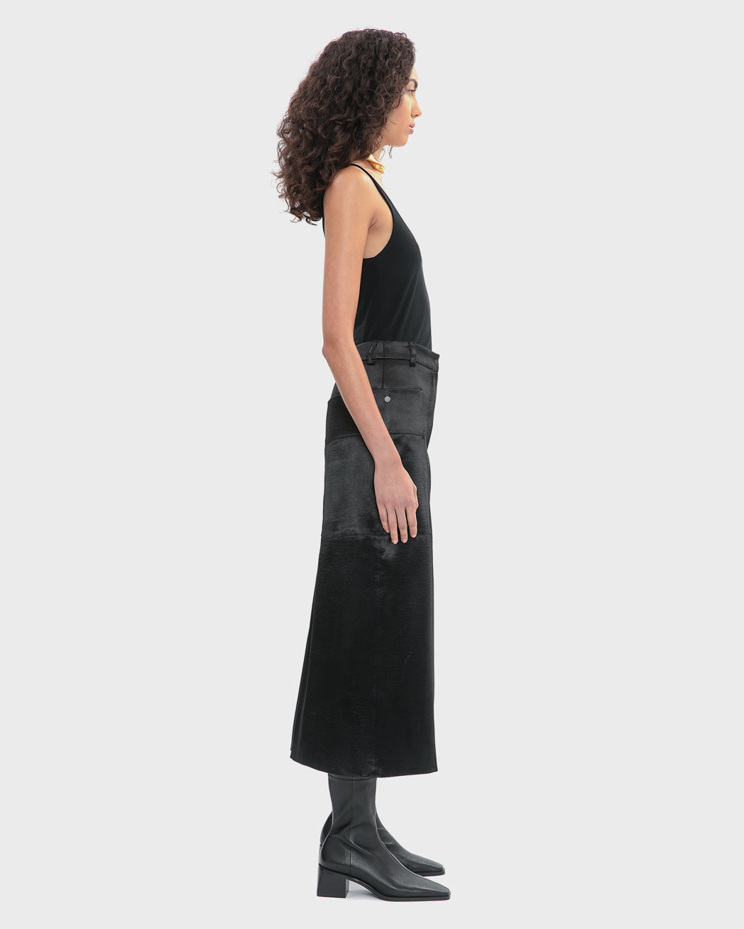 RIPPLED SATIN MIDI CARGO SKIRT