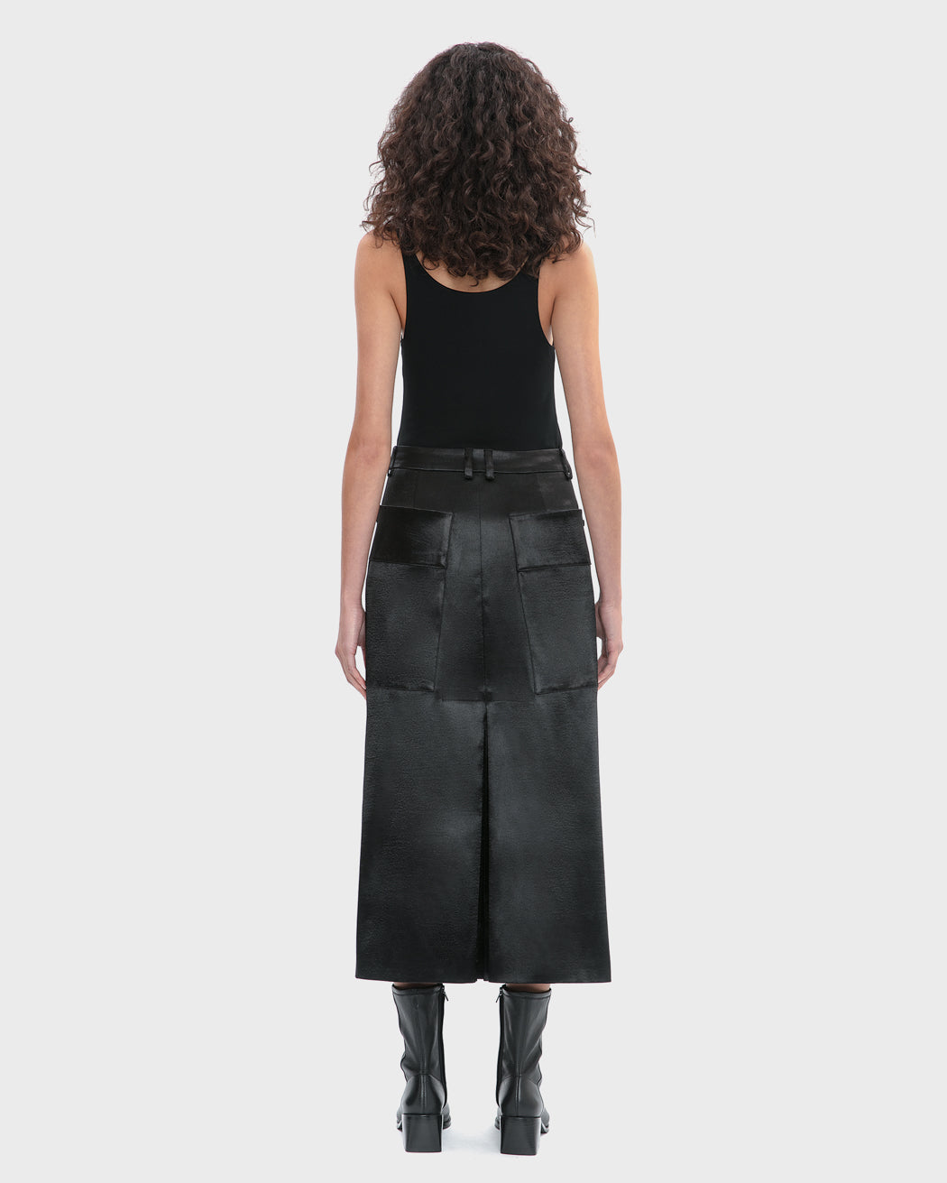 RIPPLED SATIN MIDI CARGO SKIRT