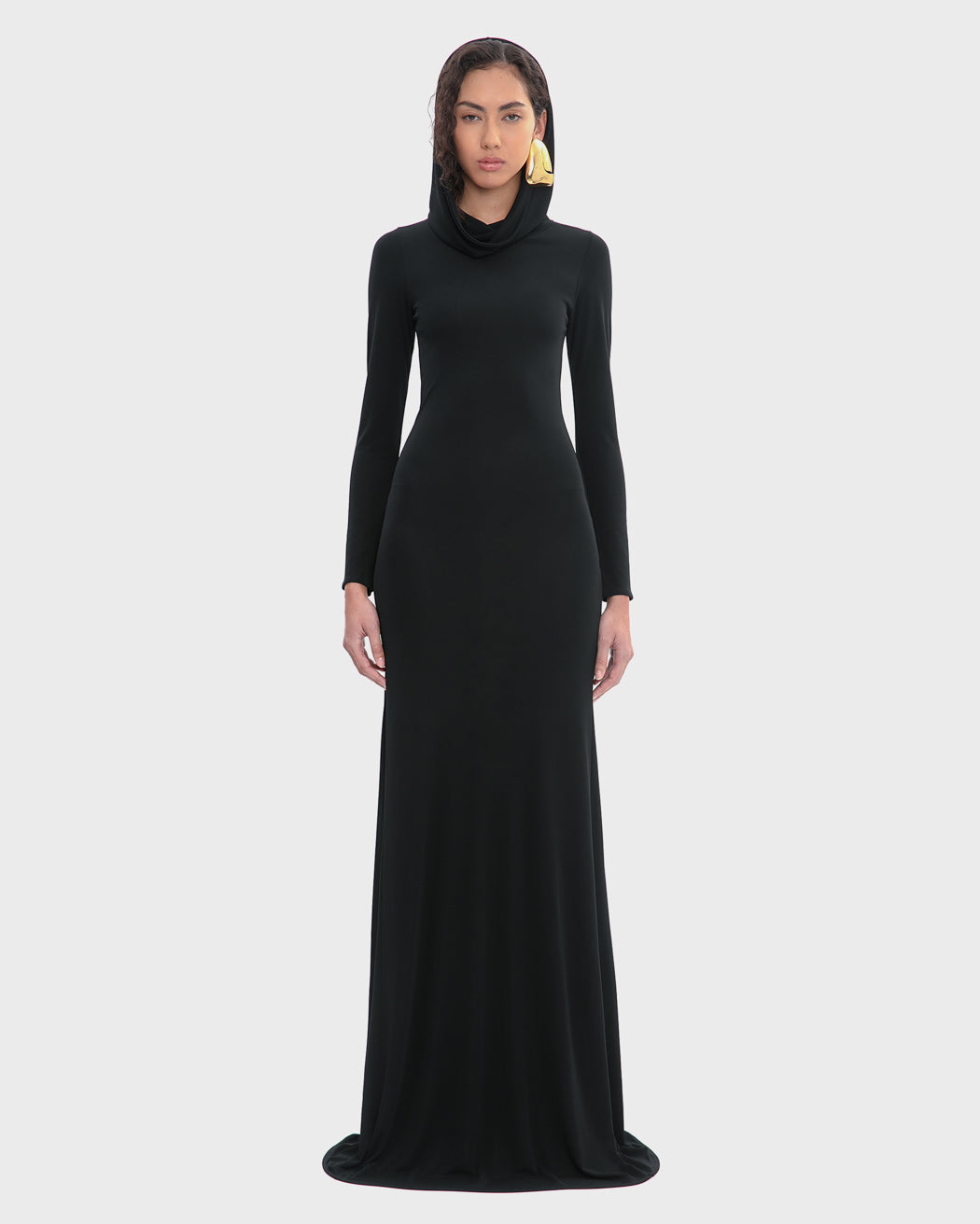 SLINKY JERSEY HOODED MAXI DRESS