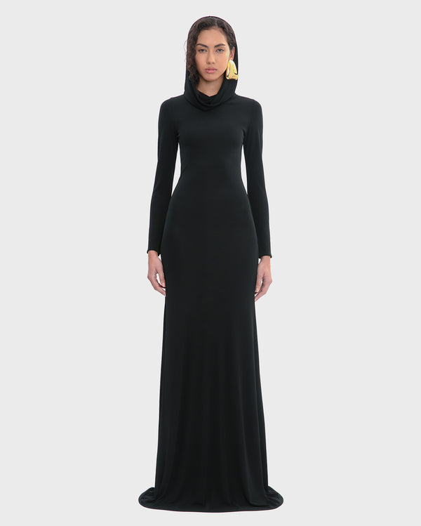 SLINKY JERSEY HOODED MAXI DRESS