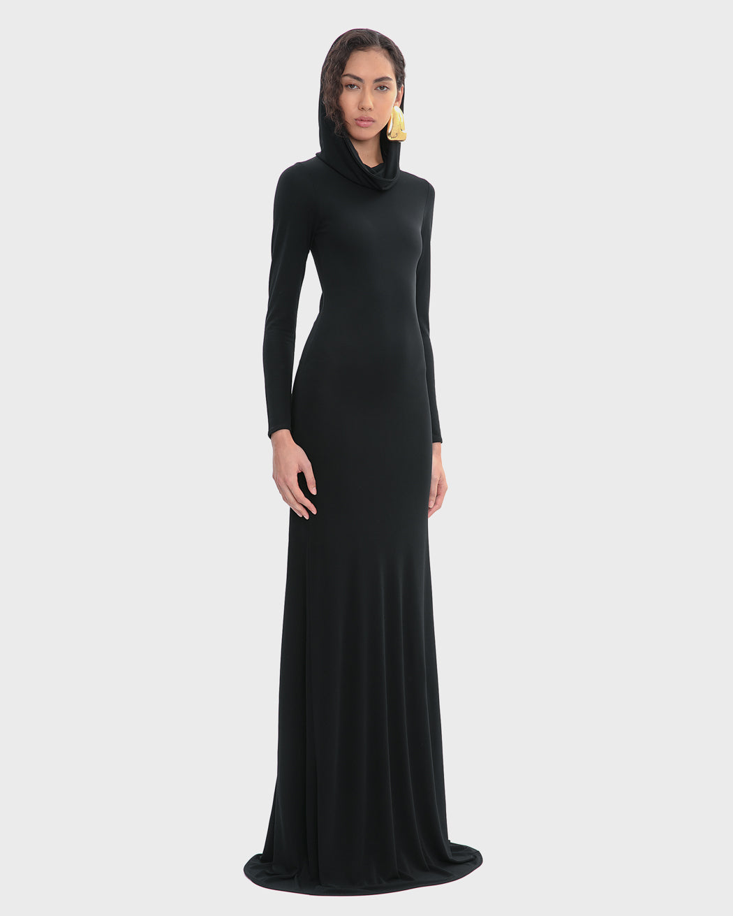 SLINKY JERSEY HOODED MAXI DRESS