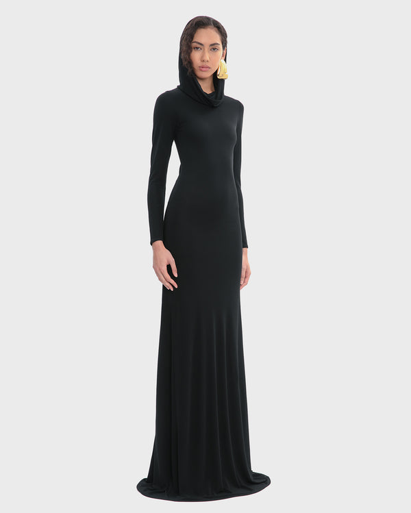 SLINKY JERSEY HOODED MAXI DRESS