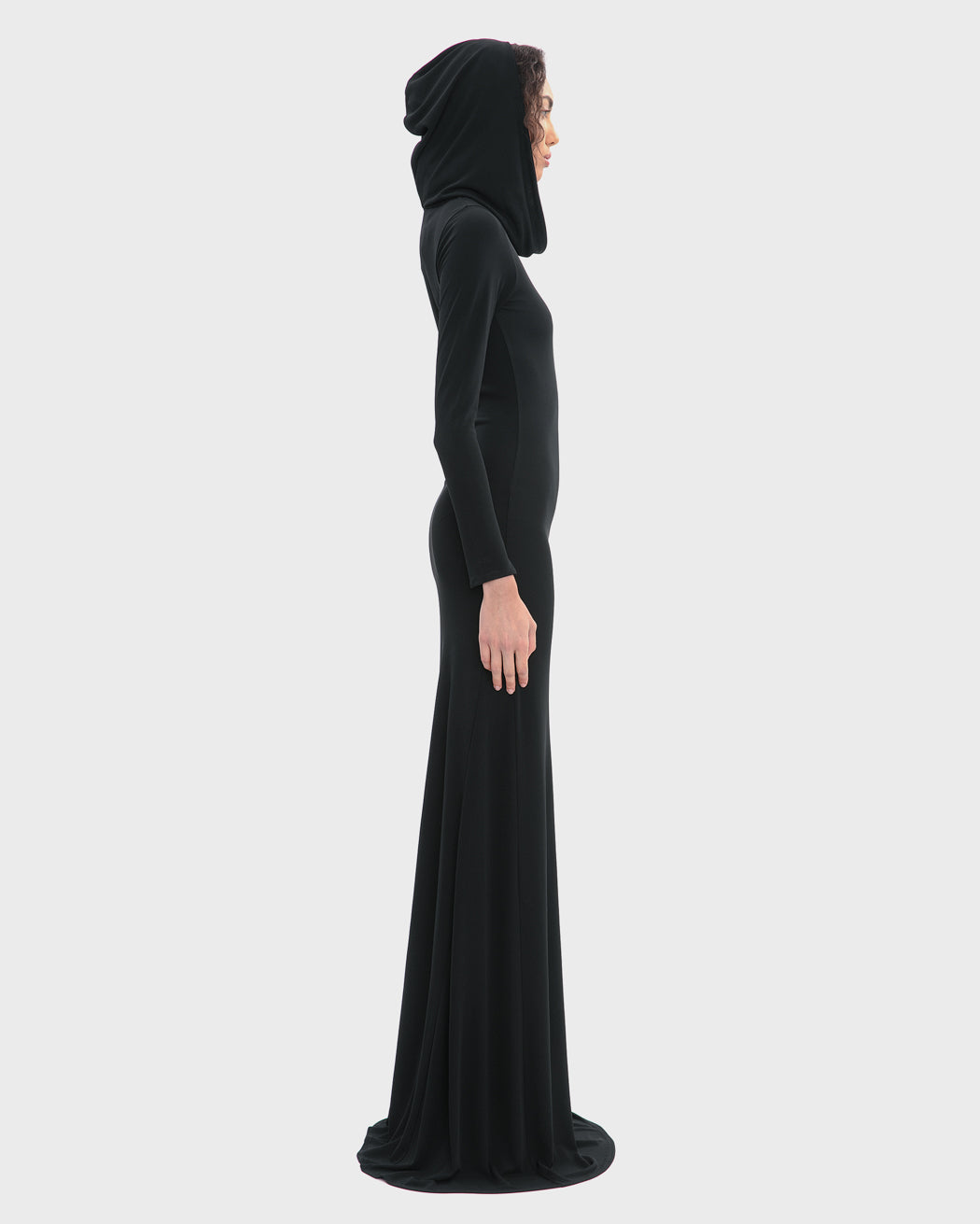 SLINKY JERSEY HOODED MAXI DRESS