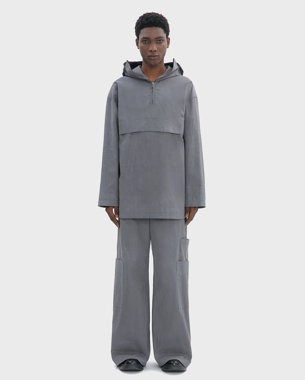 WAXED COTTON HOODED PULL OVER