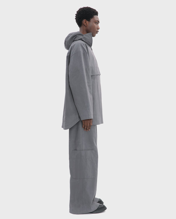 WAXED COTTON HOODED PULL OVER