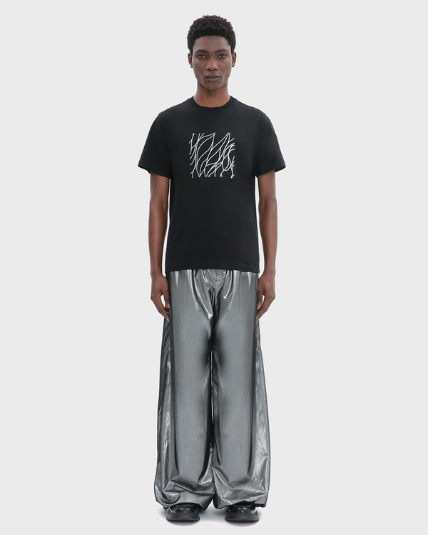 METALLIC LOOSE FIT WIDE LEG DRAWSTRING TROUSER