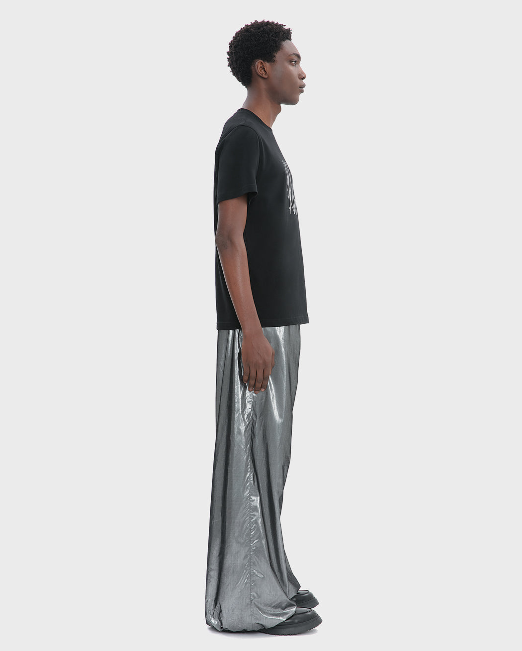 METALLIC LOOSE FIT WIDE LEG DRAWSTRING TROUSER