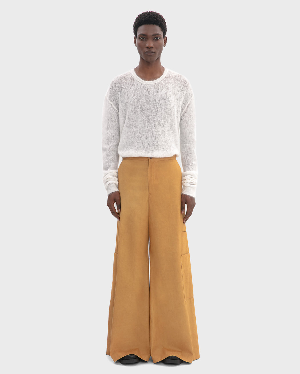 WAXED COTTON WIDE LEG CARGO TROUSER