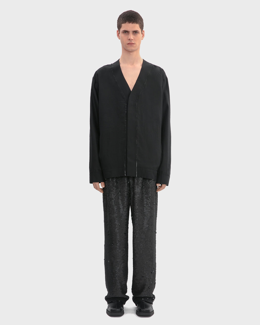 SEQUINED DOUBLE PLEAT STRAIGHT LEG TROUSERS
