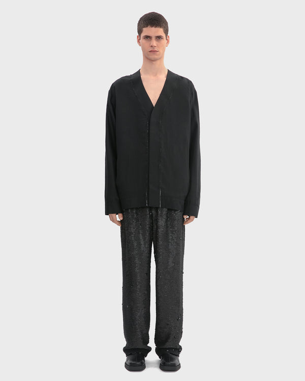 SEQUINED DOUBLE PLEAT STRAIGHT LEG TROUSERS