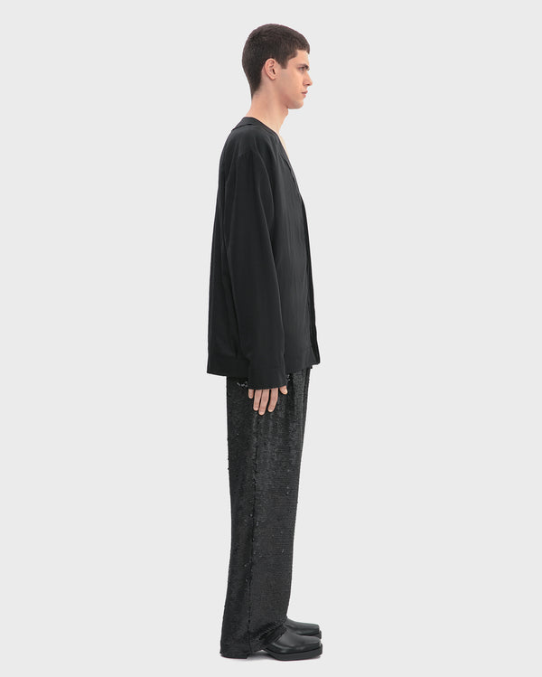 SEQUINED DOUBLE PLEAT STRAIGHT LEG TROUSERS