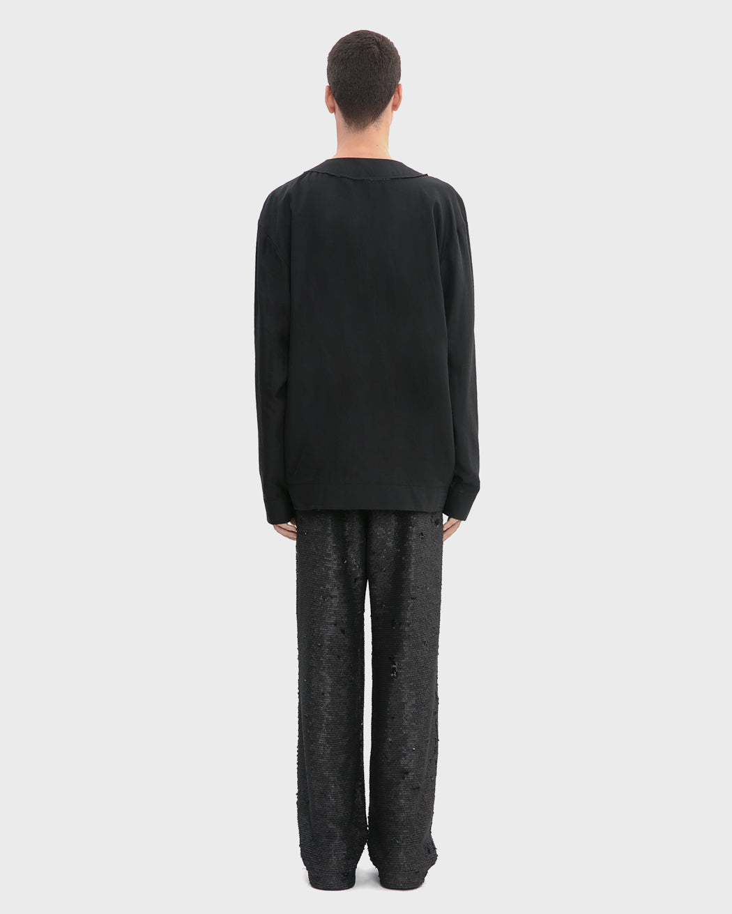 SEQUINED DOUBLE PLEAT STRAIGHT LEG TROUSERS